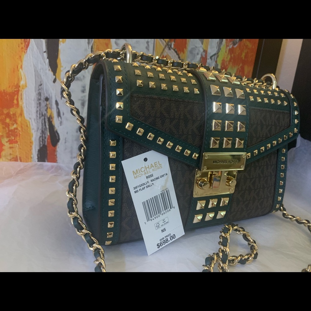 MK ROSE MEDIUM FLAP SHOULDER/CROSSBODY BAG IN RACING GREEN - Picture 3 of 5